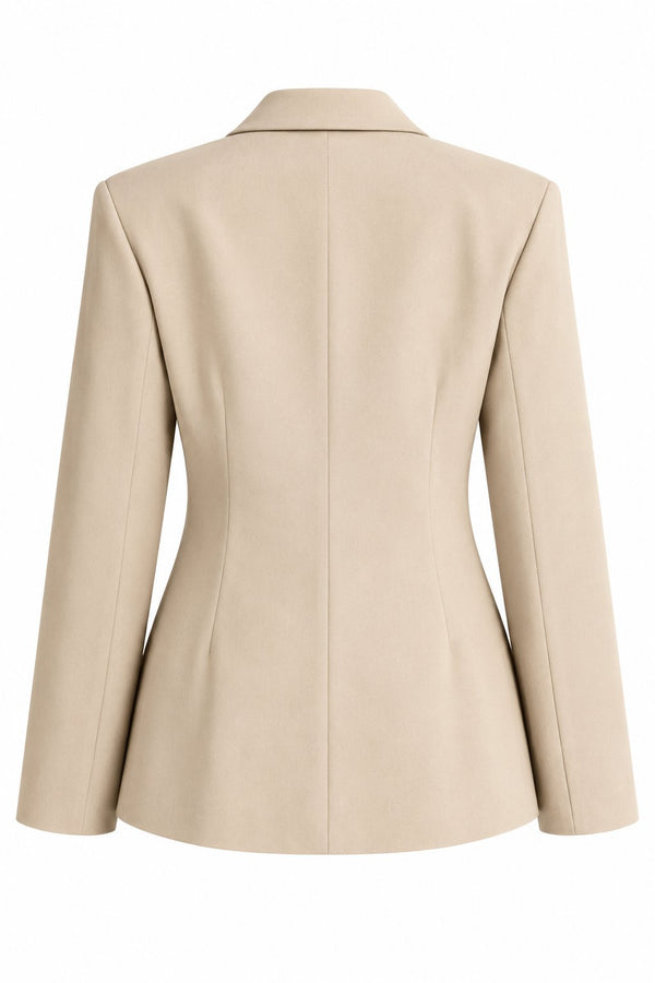Bej Vatkalı Belden Oturtma Blazer Ceket - 251004