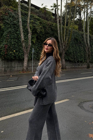 Asimetrik Yaka Bağlamalı Triko Takım - 25814