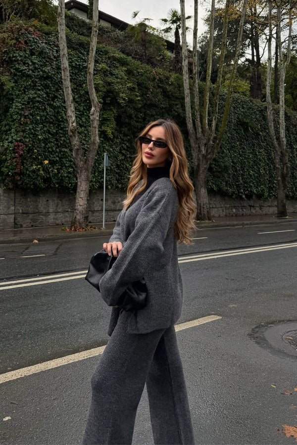 Asimetrik Yaka Bağlamalı Triko Takım - 25814