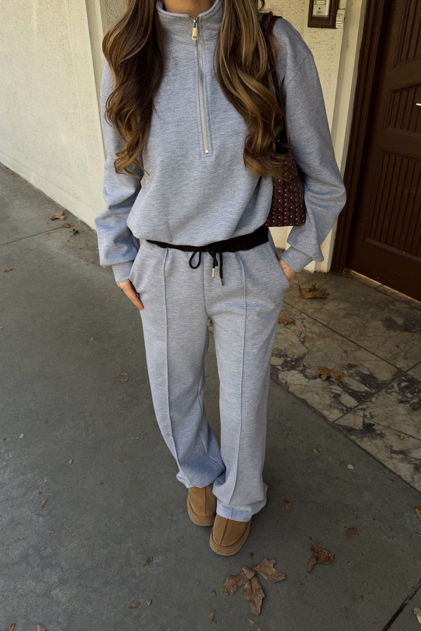 Gri Tshirt Detaylı Beli Lastikli Eşofman Takımı - 0740