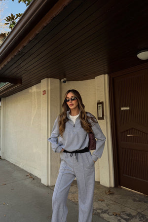 Gri Tshirt Detaylı Beli Lastikli Eşofman Takımı - 0740