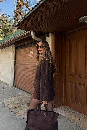 Kahverengi Fitilli Oversize Kazak - 26808