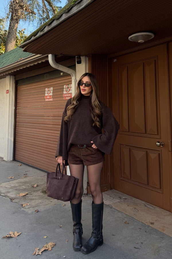 Kahverengi Fitilli Oversize Kazak - 26808