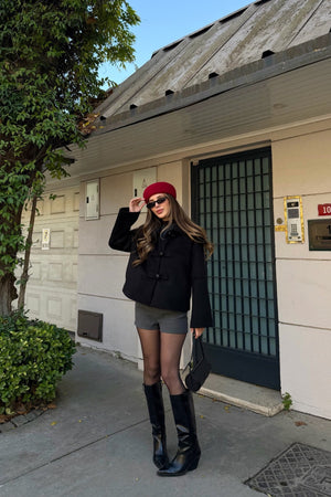 Siyah Düğme Detaylı Kısa Kaşe Ceket - 7675