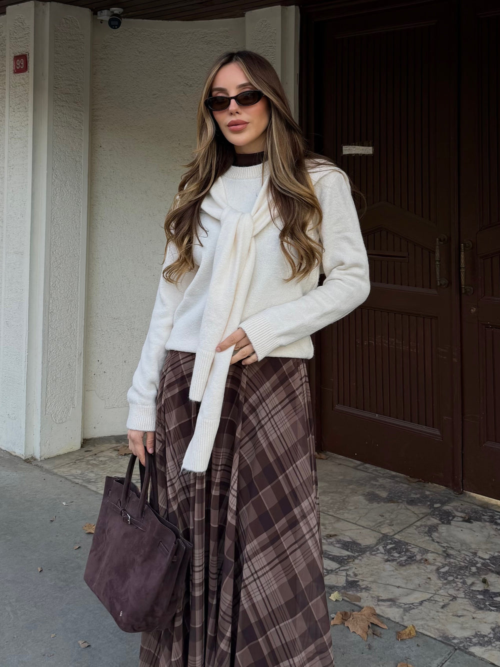 Krem Şal Detaylı Kazak - 251180