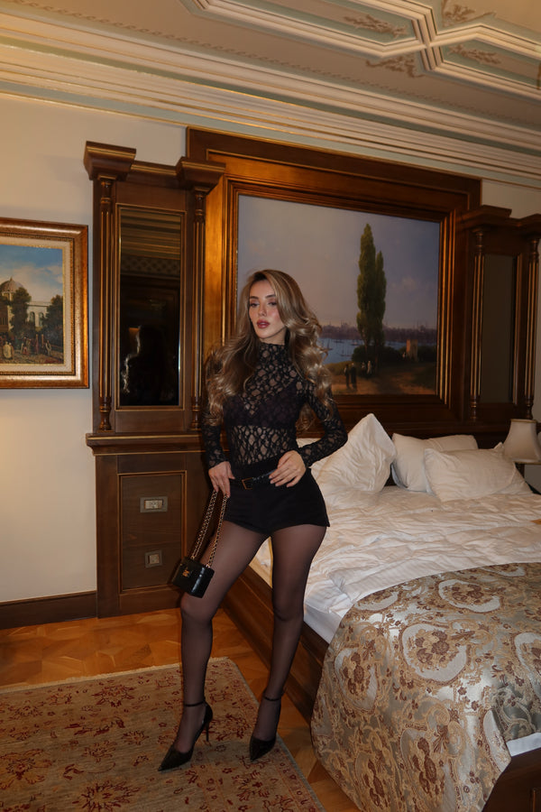 Kahverengi Dantel Bluz - 251090