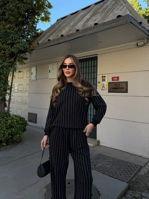 Siyah Taşlı Bluz Pantolon Takım - 0766