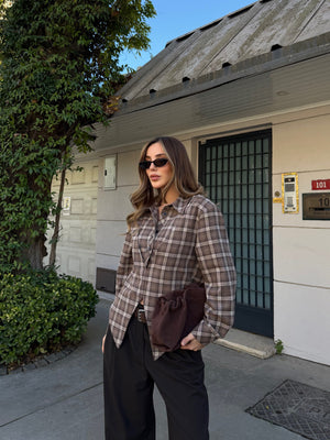 Kahverengi %100 Pamuklu Tasarım Gömlek - 3201