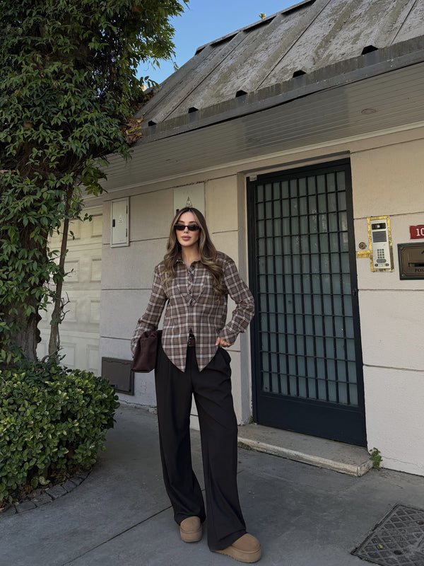 Kahverengi %100 Pamuklu Tasarım Gömlek - 3201