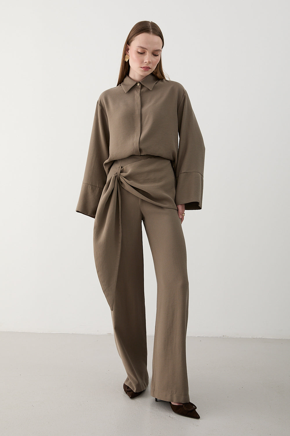 Vizon Beli Detaylı Pantolon Gömlek Takım - 8862