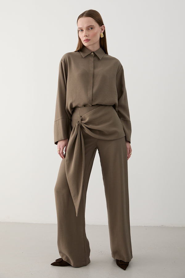 Vizon Beli Detaylı Pantolon Gömlek Takım - 8862