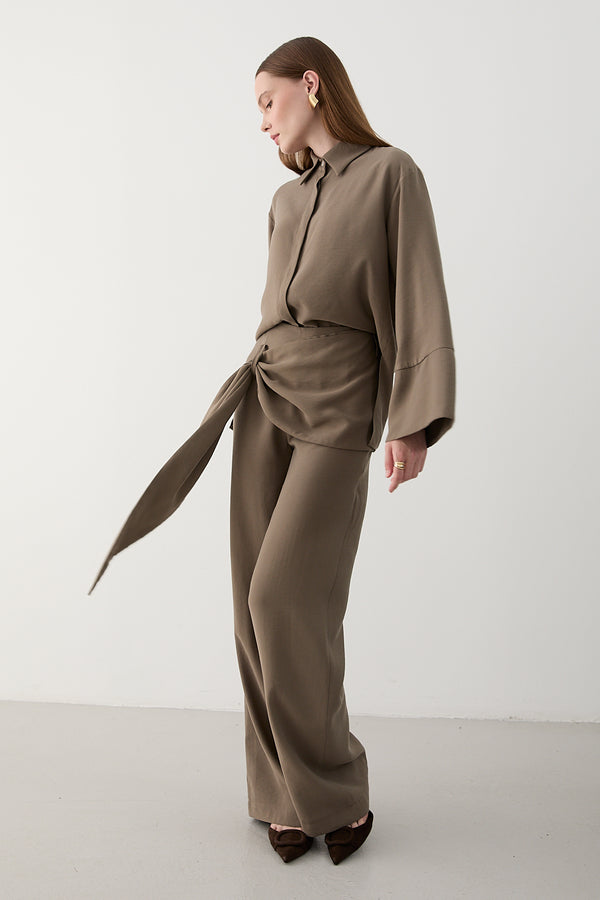 Vizon Beli Detaylı Pantolon Gömlek Takım - 8862