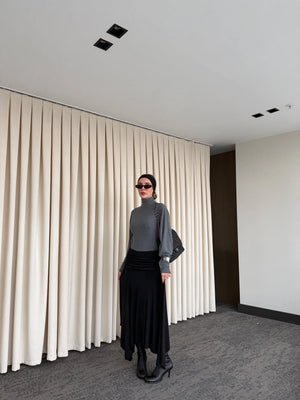 Siyah Büzgü Kemerli Etek - 3366