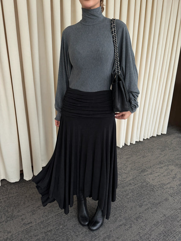 Siyah Büzgü Kemerli Etek - 3366