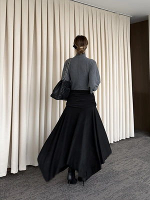 Siyah Büzgü Kemerli Etek - 3366