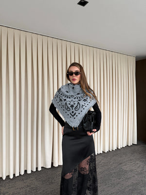 Gri - Antrasit Desenli Triko Şal - 251003