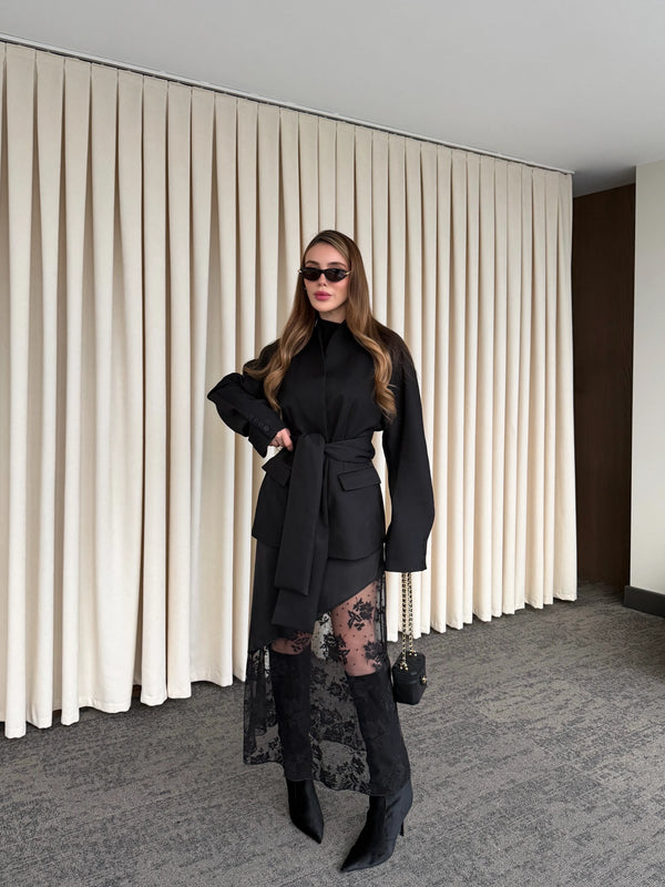 Siyah Bağlamalı Ceket - 512319