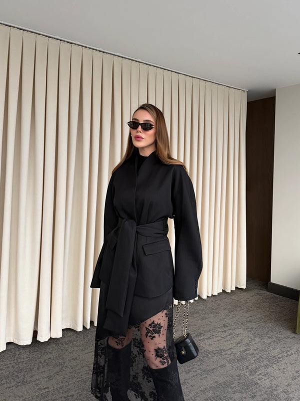 Siyah Bağlamalı Ceket - 512319