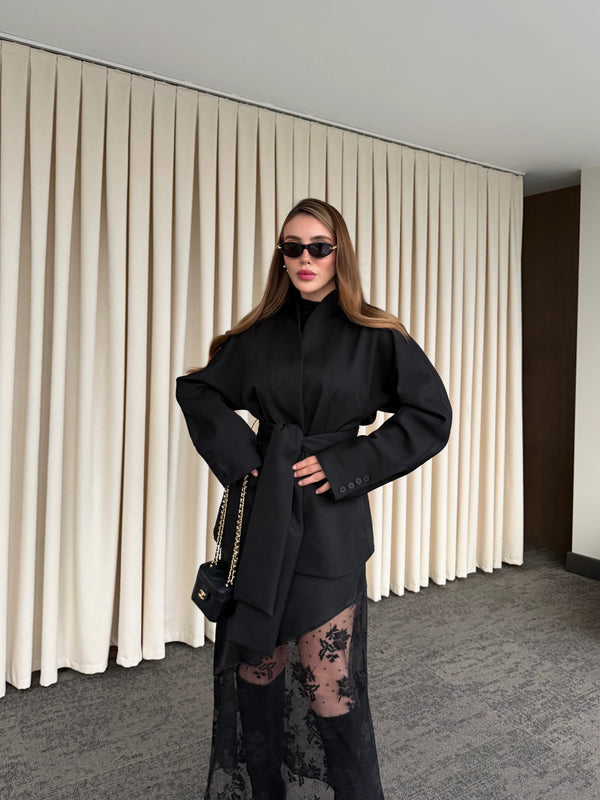 Siyah Bağlamalı Ceket - 512319