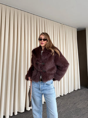 Kahverengi Kürk Mont - 9679