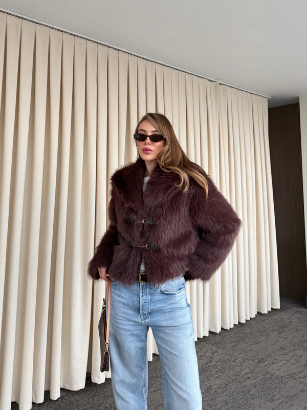 Kahverengi Kürk Mont - 9679