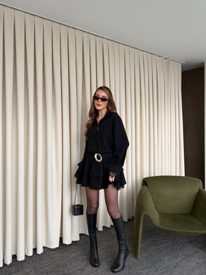 Siyah Etek Ucu Dantel Detaylı Elbise - 35518