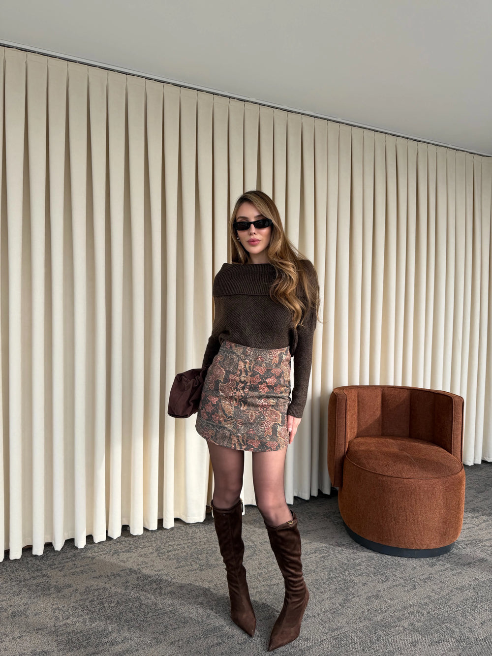 Bordo - Siyah Desenli Etek - 251151