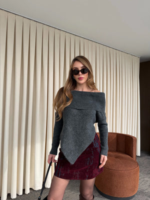 Lacivert - Bordo Flok Baskılı Etek - 261002