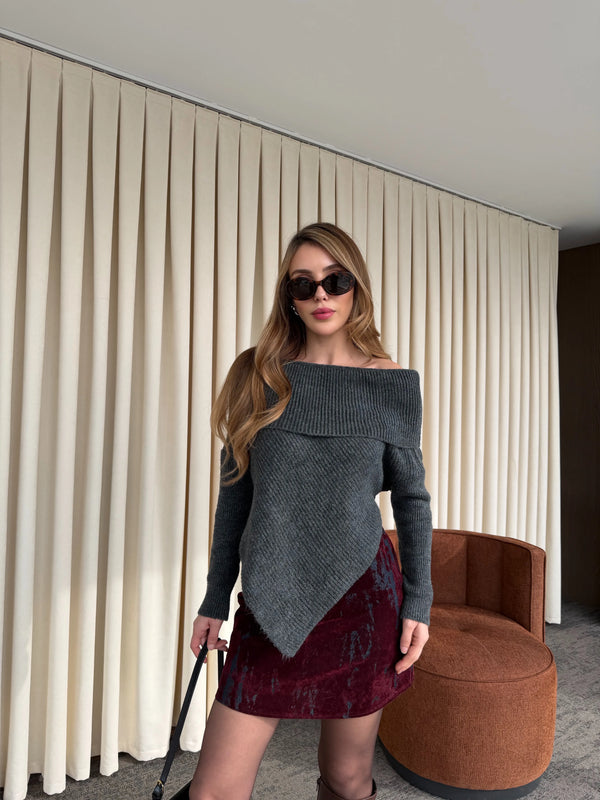 Lacivert - Bordo Flok Baskılı Etek - 261002