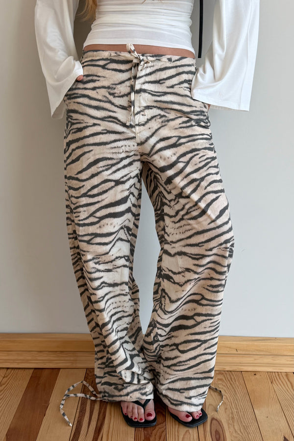 Bej Zebra Desenli Pantolon - 19005