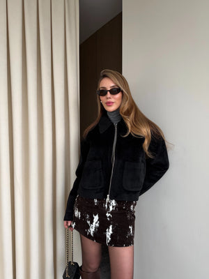 Siyah Fermuarlı Süet Ceket - 00664