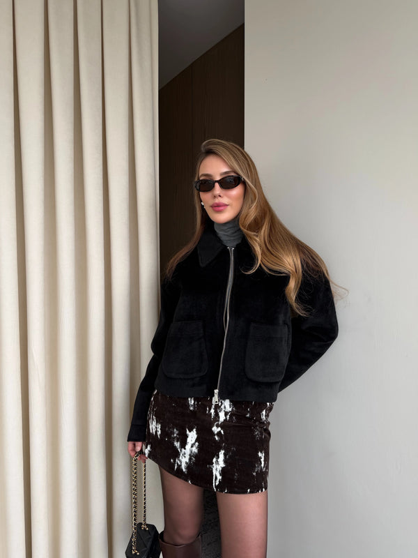 Siyah Fermuarlı Süet Ceket - 00664