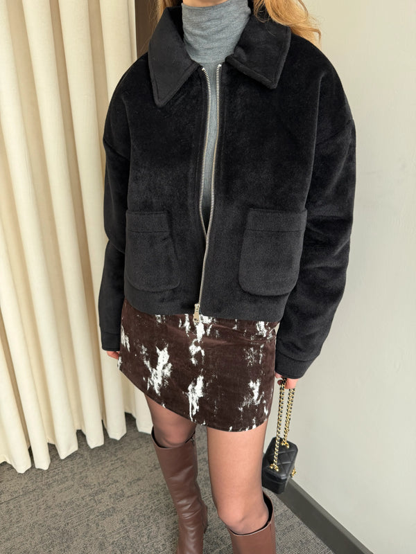 Siyah Fermuarlı Süet Ceket - 00664