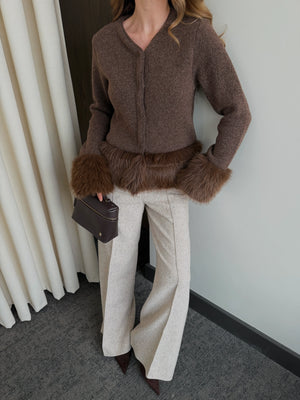 Kahverengi Kolları Kürklü Hırka - 251104