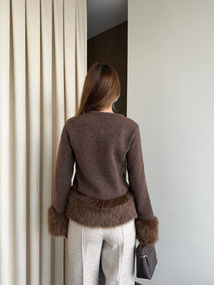 Kahverengi Kolları Kürklü Hırka - 251104