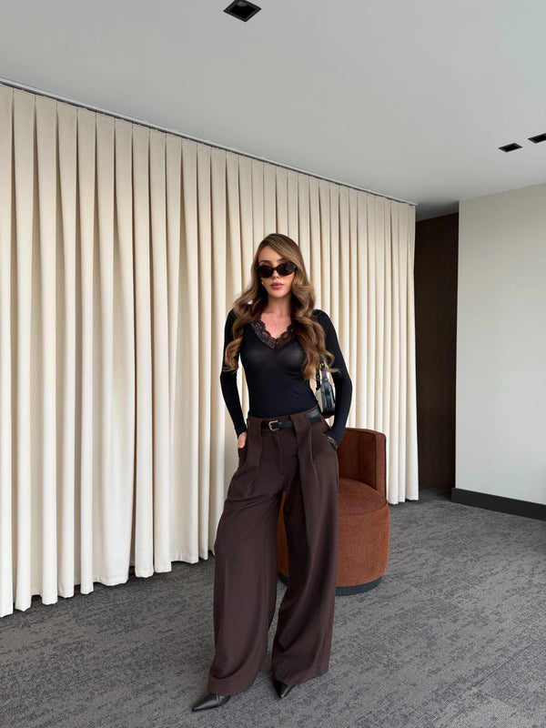 Kahverengi Kemerli Tasarım Pantolon - 251032