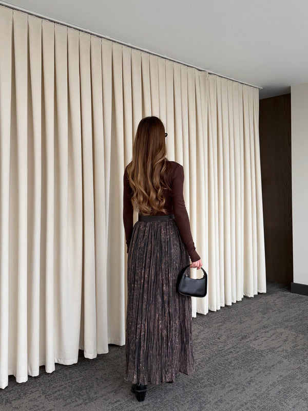 Kahverengi Beli Lastikli Kemerli Baskılı Etek - 3374