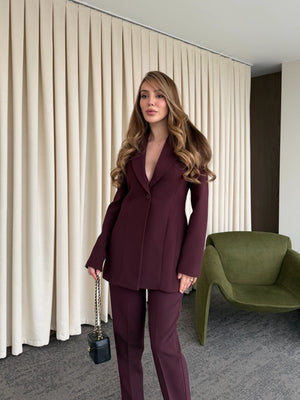 Mürdüm Belden Oturtma Blazer Ceket - 9684