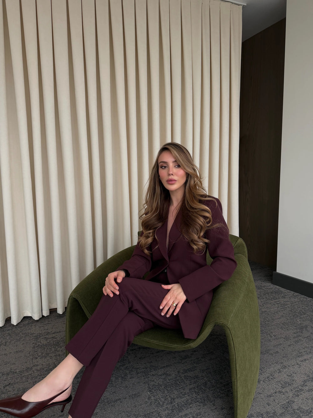 Mürdüm Belden Oturtma Blazer Ceket - 9684