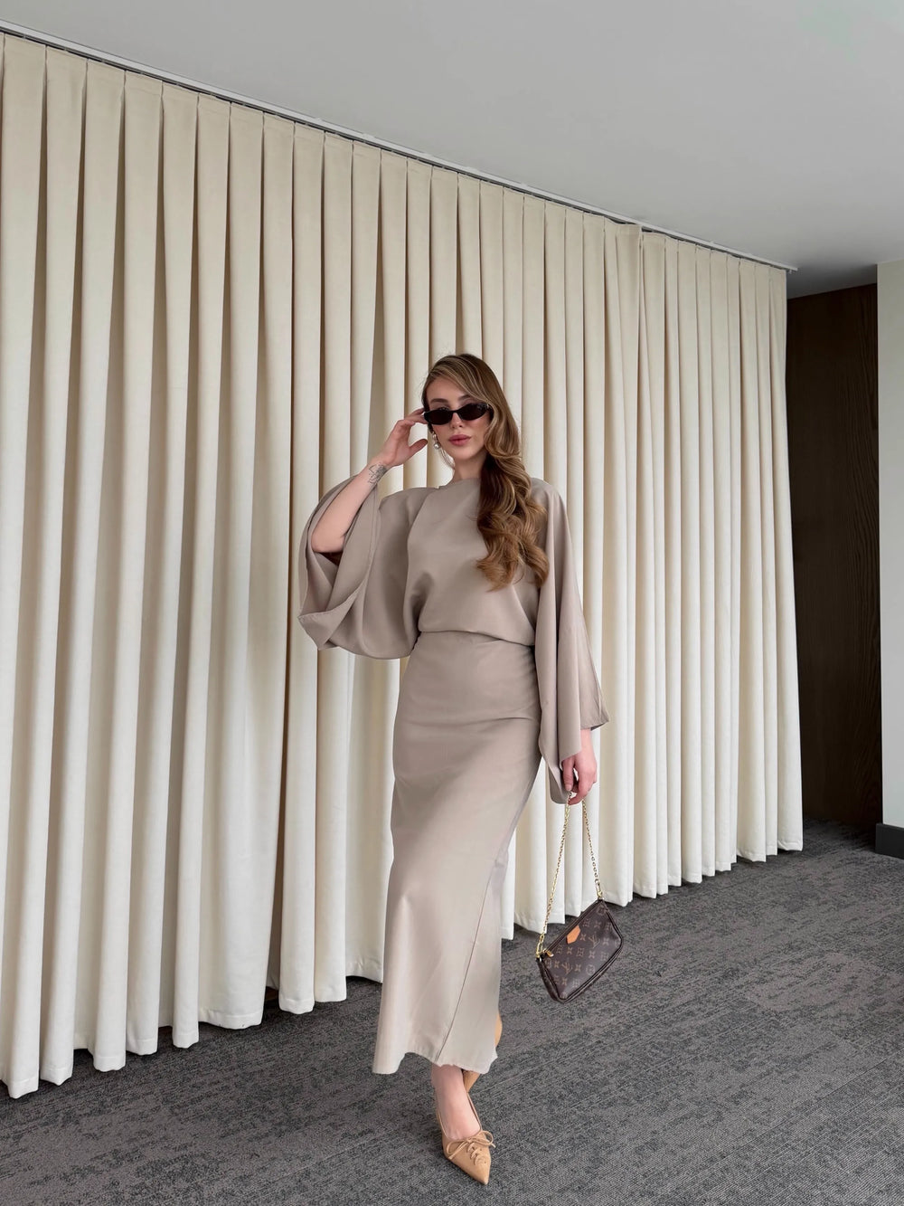 Vizon Yarasa Kol Modal Elbise - 5000