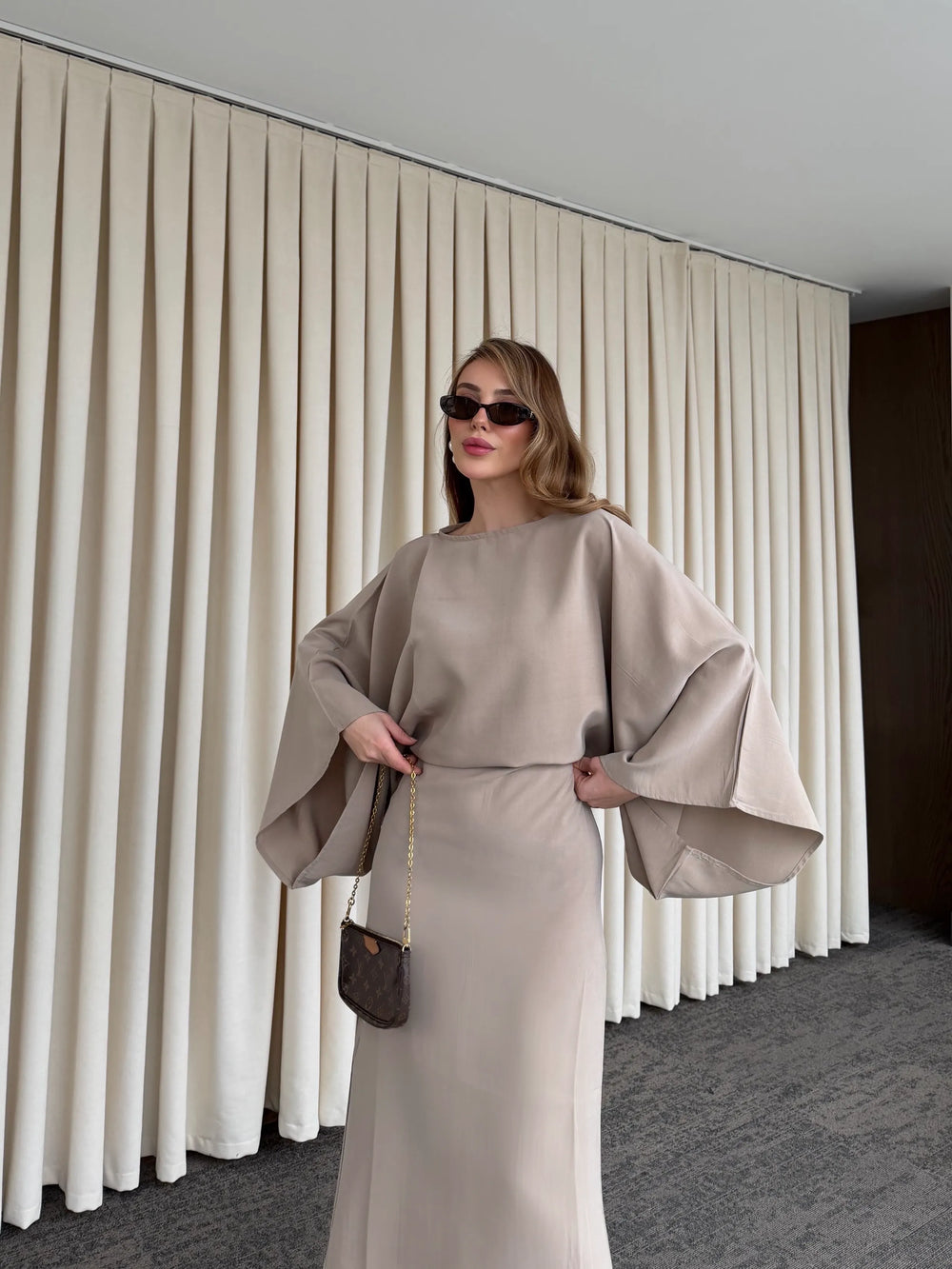 Vizon Yarasa Kol Modal Elbise - 5000