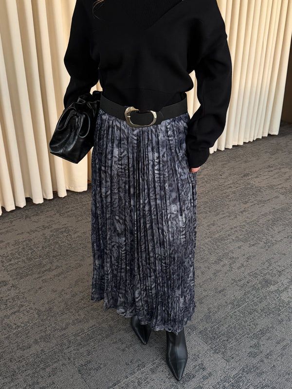 Füme Piliseli Beli Lastikli Kemerli Etek - 3375