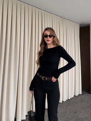 Siyah Flore Kemerli Pantolon - 1741