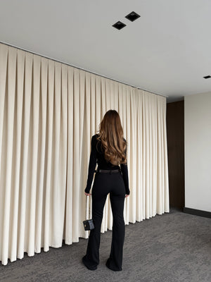 Siyah Flore Kemerli Pantolon - 1741