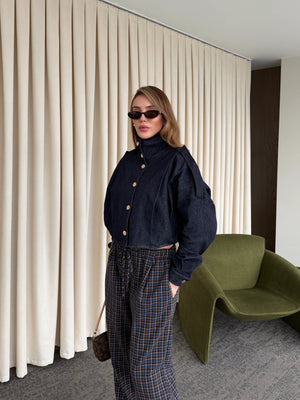 Lacivert Dik Yaka Kot Ceket - 529