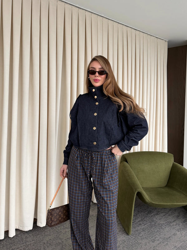 Lacivert Dik Yaka Kot Ceket - 529