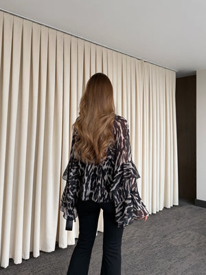 Siyah Bağlamalı Şifon Bluz - 5024