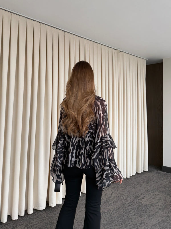 Siyah Bağlamalı Şifon Bluz - 5024