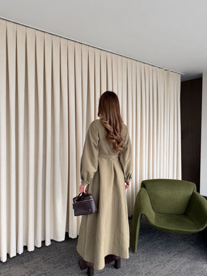 Haki Yakası Fiyonk Detaylı Elbise- 2001