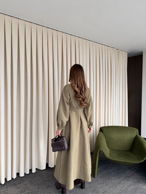 Haki Yakası Fiyonk Detaylı Elbise- 2001